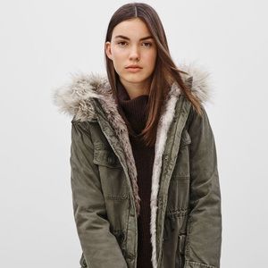 Aritzia Talula Trankas Jacket - Army Green Shell w Removable Fur Liner 2 in 1